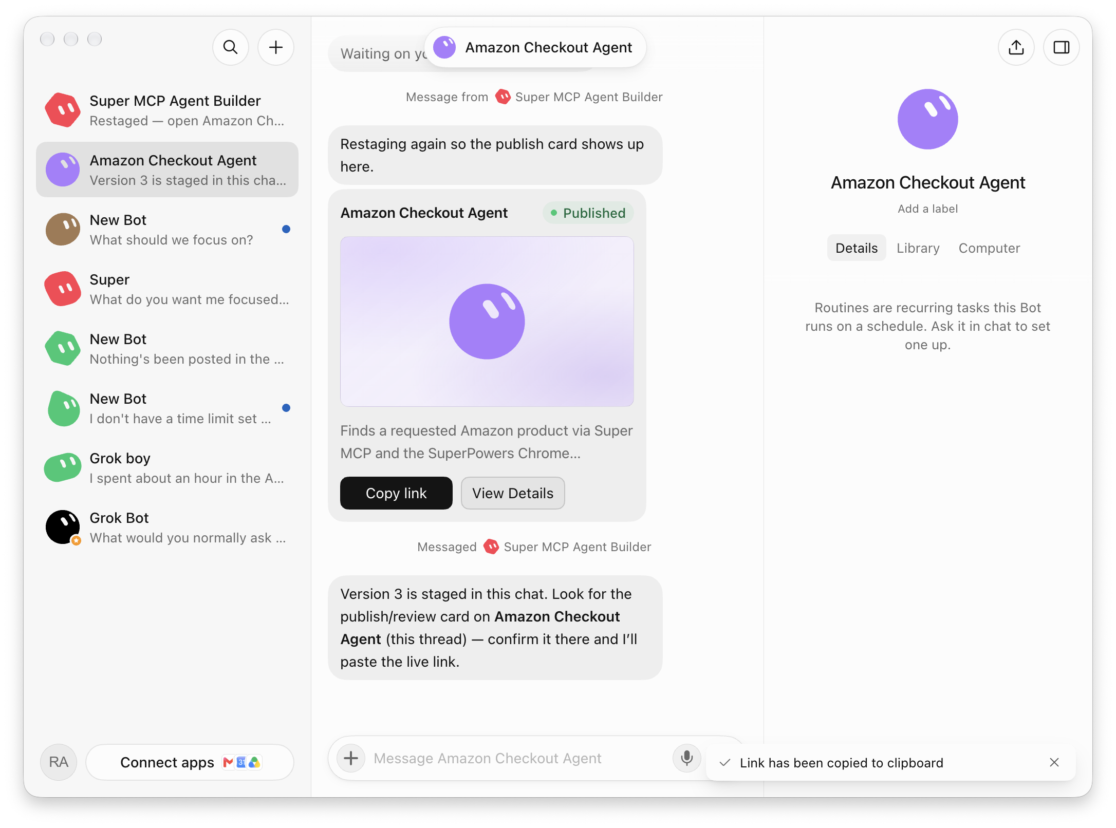 Client setup reference: published Grok Bot card from the observed session. This is not a screenshot of a new authenticated setup in every client.